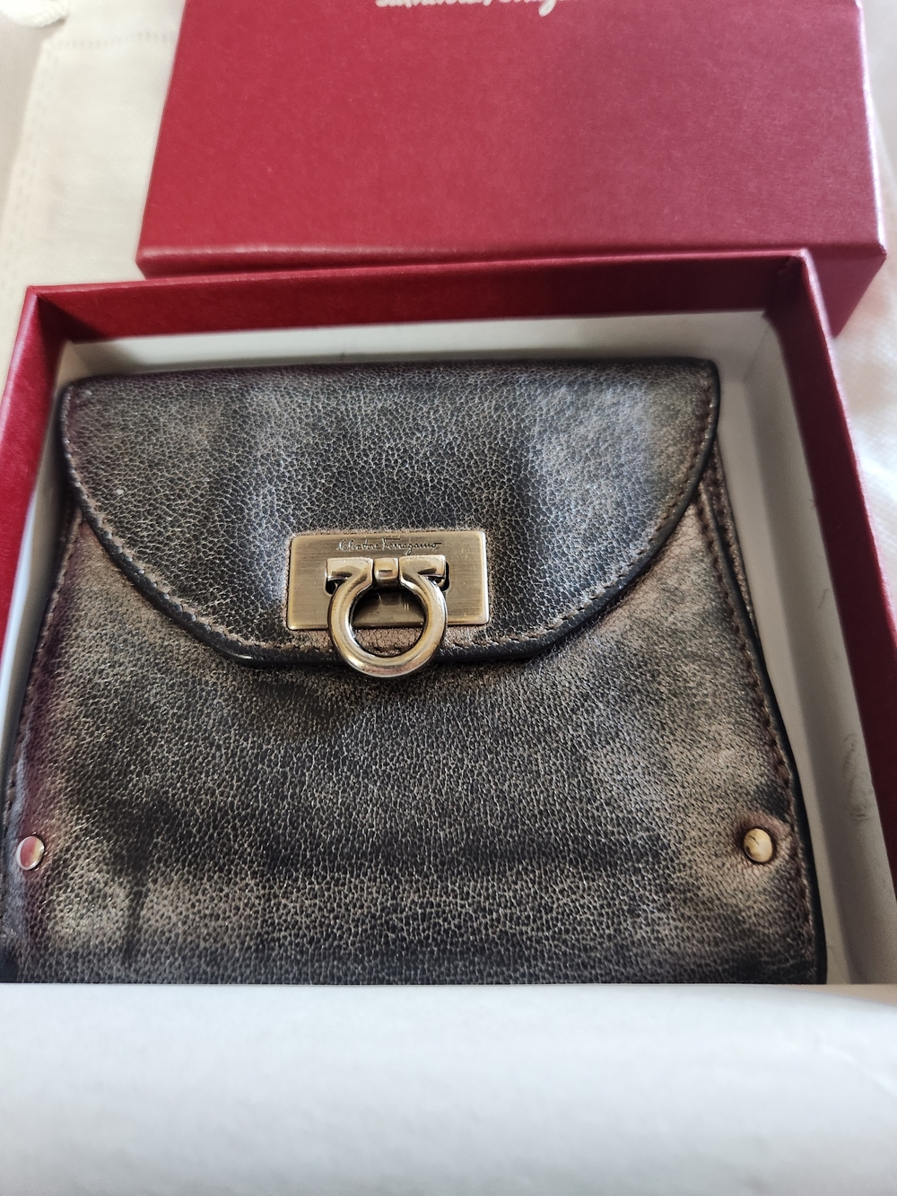 Salvatore Ferragamo Metallic Leather Small Wallet - Black